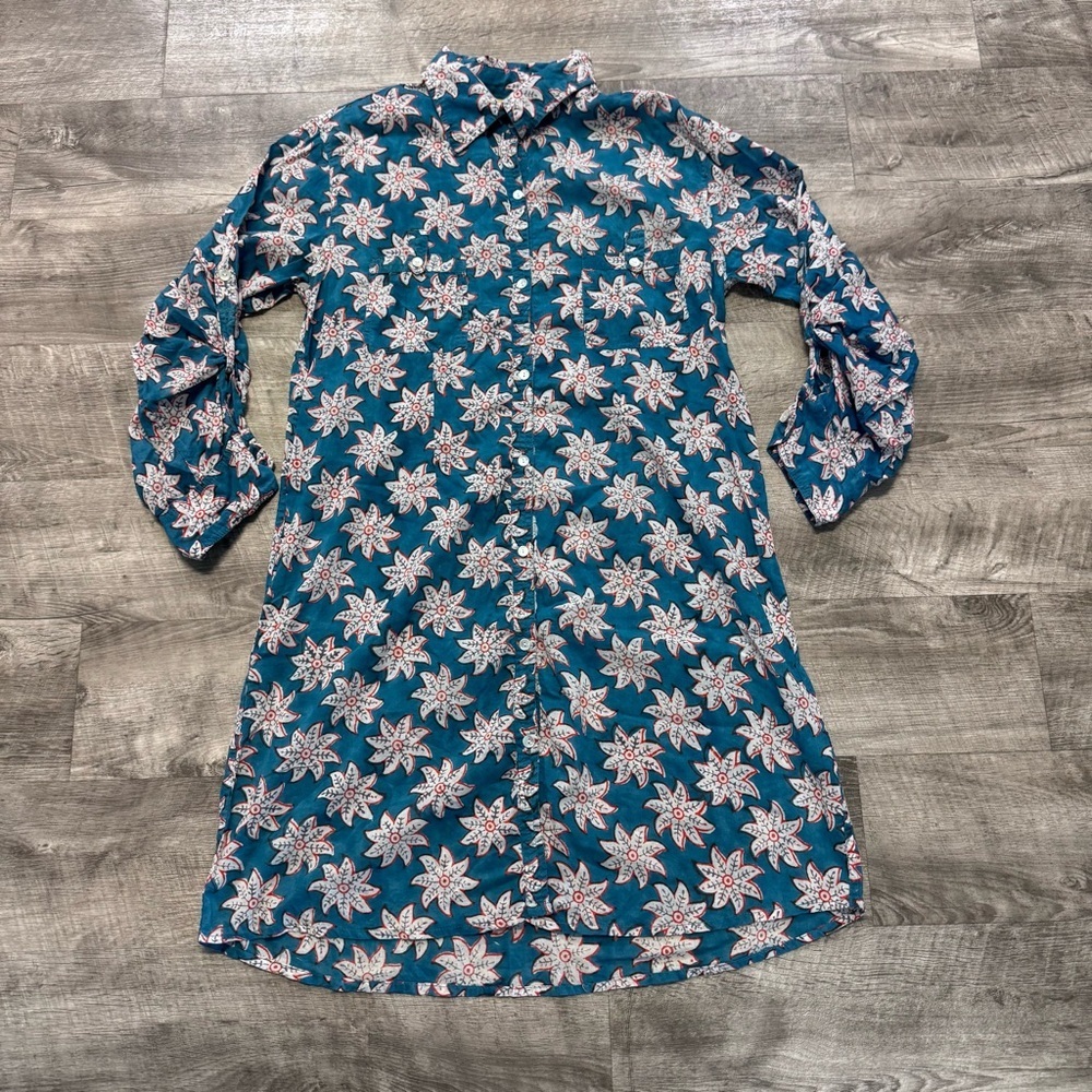 Roberta Roller Rabbit Printed Button Down Roll Tab Sleeve Dress Womens Sz. L